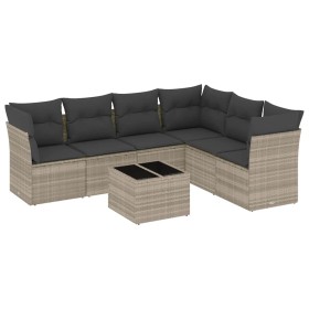 vidaXL 7-tlg. Garten-Sofagarnitur mit Kissen Hellgrau Poly Rattan