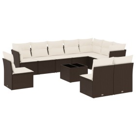 vidaXL 11-tlg. Garten-Sofagarnitur mit Kissen Braun Poly Rattan