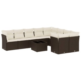vidaXL 10-tlg. Garten-Sofagarnitur mit Kissen Braun Poly Rattan