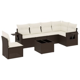 vidaXL 7-tlg. Garten-Sofagarnitur mit Kissen Braun Poly Rattan