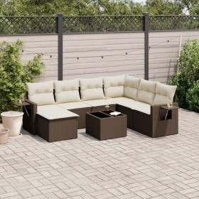 vidaXL 8-tlg. Garten-Sofagarnitur mit Kissen Braun Poly Rattan