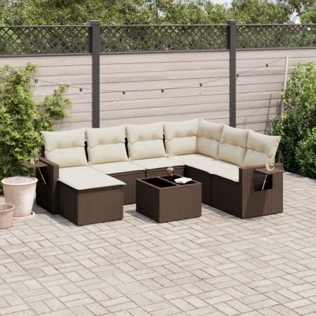 vidaXL 8-tlg. Garten-Sofagarnitur mit Kissen Braun Poly Rattan