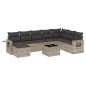 vidaXL 9-tlg. Garten-Sofagarnitur mit Kissen Hellgrau Poly Rattan vidaXL 9-tlg. Garten-Sofagarnitur mit Kissen Hellgrau Poly Rattan