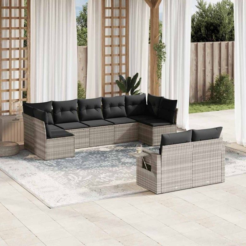 vidaXL 9-tlg. Garten-Sofagarnitur mit Kissen Hellgrau Poly Rattan vidaXL 9-tlg. Garten-Sofagarnitur mit Kissen Hellgrau Poly Rattan