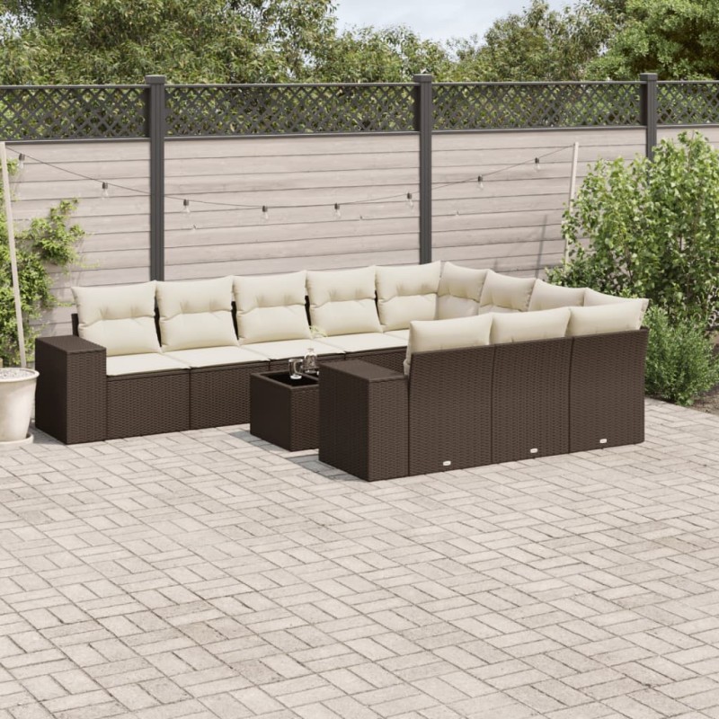 vidaXL 11-tlg. Garten-Sofagarnitur mit Kissen Braun Poly Rattan vidaXL 11-tlg. Garten-Sofagarnitur mit Kissen Braun Poly Rattan