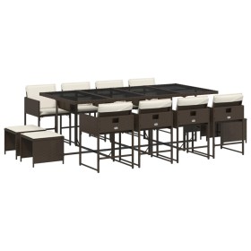 vidaXL 13-tlg. Garten-Essgruppe mit Kissen Braun Poly Rattan