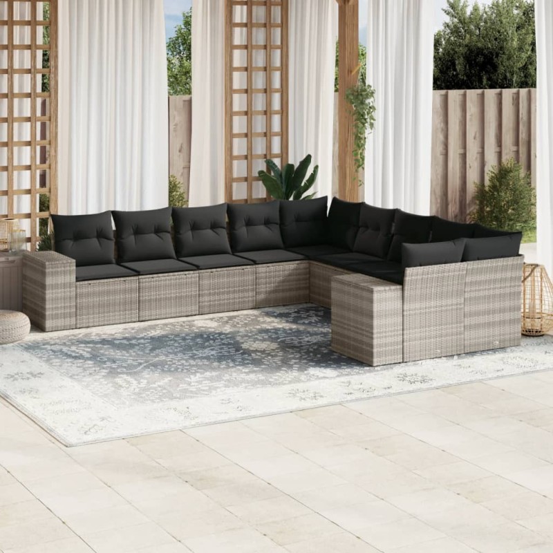 vidaXL 10-tlg. Garten-Sofagarnitur mit Kissen Hellgrau Poly Rattan vidaXL 10-tlg. Garten-Sofagarnitur mit Kissen Hellgrau Poly Rattan