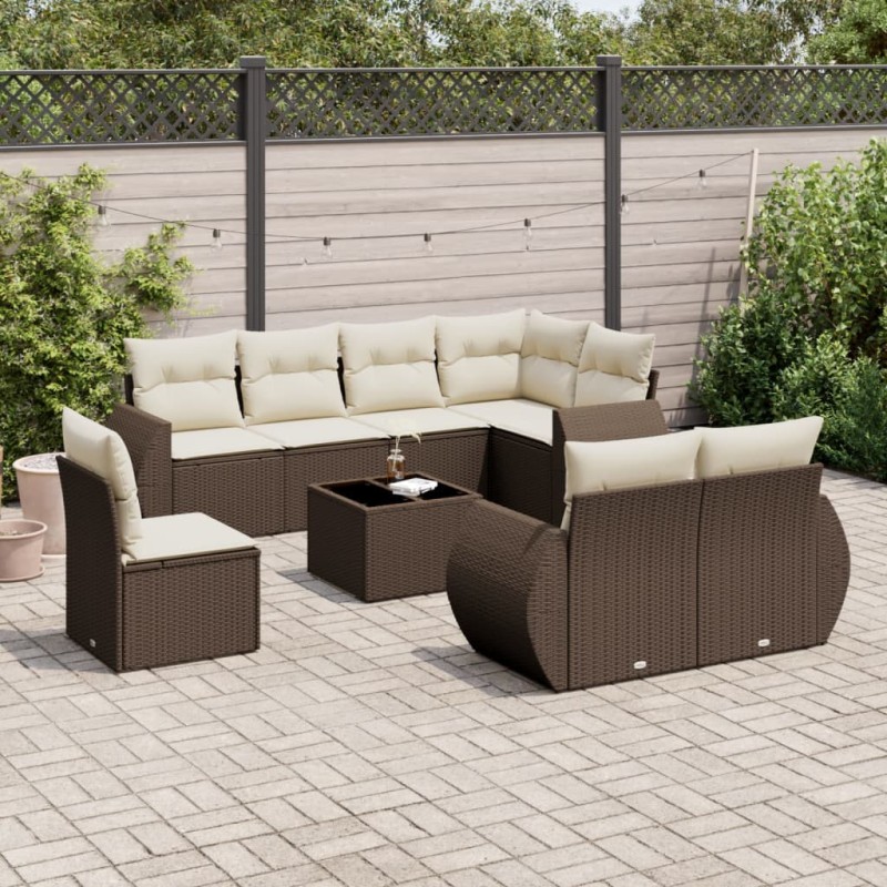 vidaXL 9-tlg. Garten-Sofagarnitur mit Kissen Braun Poly Rattan vidaXL 9-tlg. Garten-Sofagarnitur mit Kissen Braun Poly Rattan
