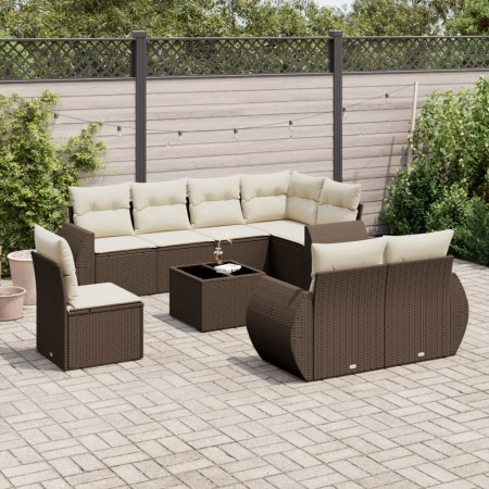 vidaXL 9-tlg. Garten-Sofagarnitur mit Kissen Braun Poly Rattan