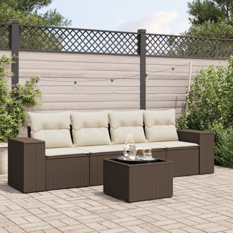 vidaXL 5-tlg. Garten-Sofagarnitur mit Kissen Braun Poly Rattan vidaXL 5-tlg. Garten-Sofagarnitur mit Kissen Braun Poly Rattan