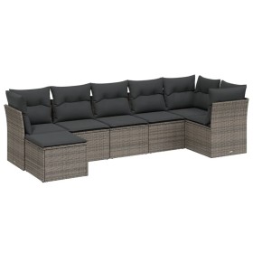 vidaXL 7-tlg. Garten-Sofagarnitur mit Kissen Hellgrau Poly Rattan