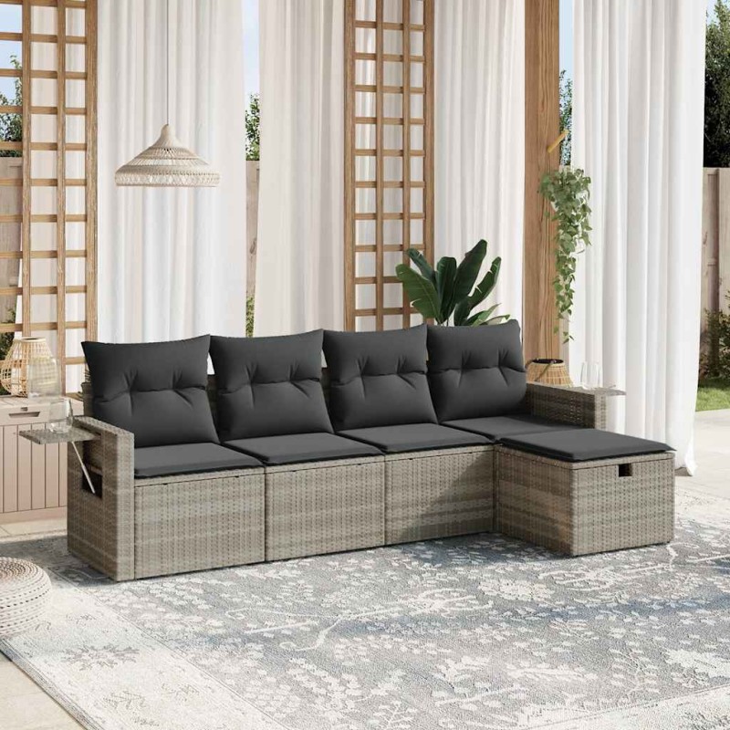 vidaXL 5-tlg. Garten-Sofagarnitur mit Kissen Hellgrau Poly Rattan vidaXL 5-tlg. Garten-Sofagarnitur mit Kissen Hellgrau Poly Rattan