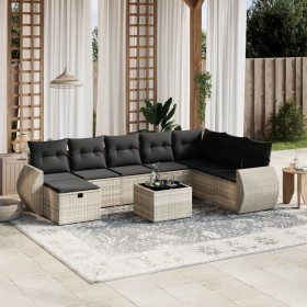 vidaXL 9-tlg. Garten-Sofagarnitur mit Kissen Hellgrau Poly Rattan