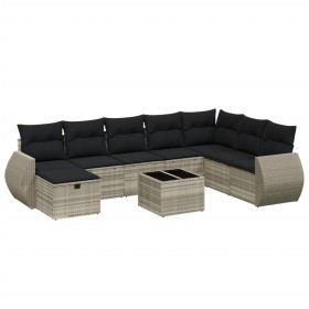 vidaXL 9-tlg. Garten-Sofagarnitur mit Kissen Hellgrau Poly Rattan
