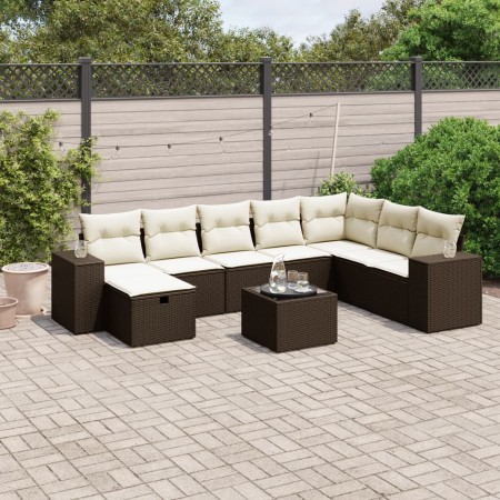 vidaXL 9-tlg. Garten-Sofagarnitur mit Kissen Braun Poly Rattan