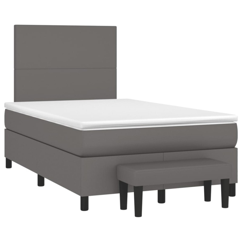 vidaXL Boxspringbett mit Matratze Grau 120x190 cm Kunstleder vidaXL Boxspringbett mit Matratze Grau 120x190 cm Kunstleder