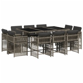 vidaXL 11-tlg. Garten-Essgruppe mit Kissen Grau Poly Rattan