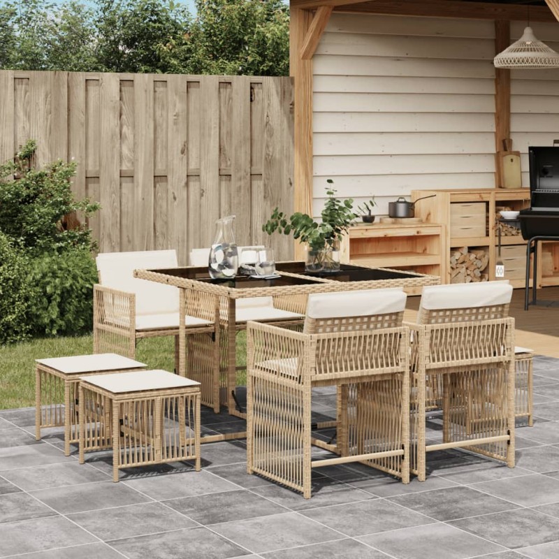 vidaXL 9-tlg. Garten-Essgruppe mit Kissen Beige Poly Rattan vidaXL 9-tlg. Garten-Essgruppe mit Kissen Beige Poly Rattan