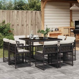 vidaXL 9-tlg. Garten-Essgruppe mit Kissen Schwarz Poly Rattan