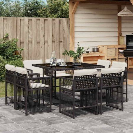 vidaXL 9-tlg. Garten-Essgruppe mit Kissen Schwarz Poly Rattan
