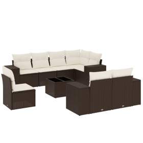 vidaXL 9-tlg. Garten-Sofagarnitur mit Kissen Braun Poly Rattan