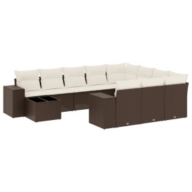 vidaXL 11-tlg. Garten-Sofagarnitur mit Kissen Braun Poly Rattan