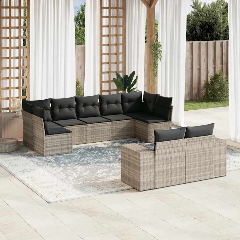 vidaXL 9-tlg. Garten-Sofagarnitur mit Kissen Hellgrau Poly Rattan vidaXL 9-tlg. Garten-Sofagarnitur mit Kissen Hellgrau Poly Rattan