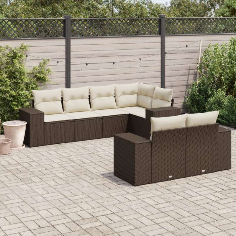 vidaXL 7-tlg. Garten-Sofagarnitur mit Kissen Braun Poly Rattan vidaXL 7-tlg. Garten-Sofagarnitur mit Kissen Braun Poly Rattan
