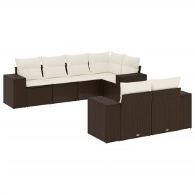 vidaXL 7-tlg. Garten-Sofagarnitur mit Kissen Braun Poly Rattan