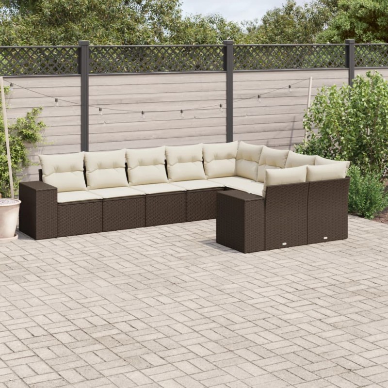 vidaXL 9-tlg. Garten-Sofagarnitur mit Kissen Braun Poly Rattan vidaXL 9-tlg. Garten-Sofagarnitur mit Kissen Braun Poly Rattan