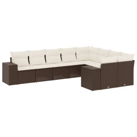 vidaXL 9-tlg. Garten-Sofagarnitur mit Kissen Braun Poly Rattan