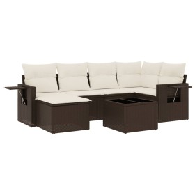 vidaXL 7-tlg. Garten-Sofagarnitur mit Kissen Braun Poly Rattan