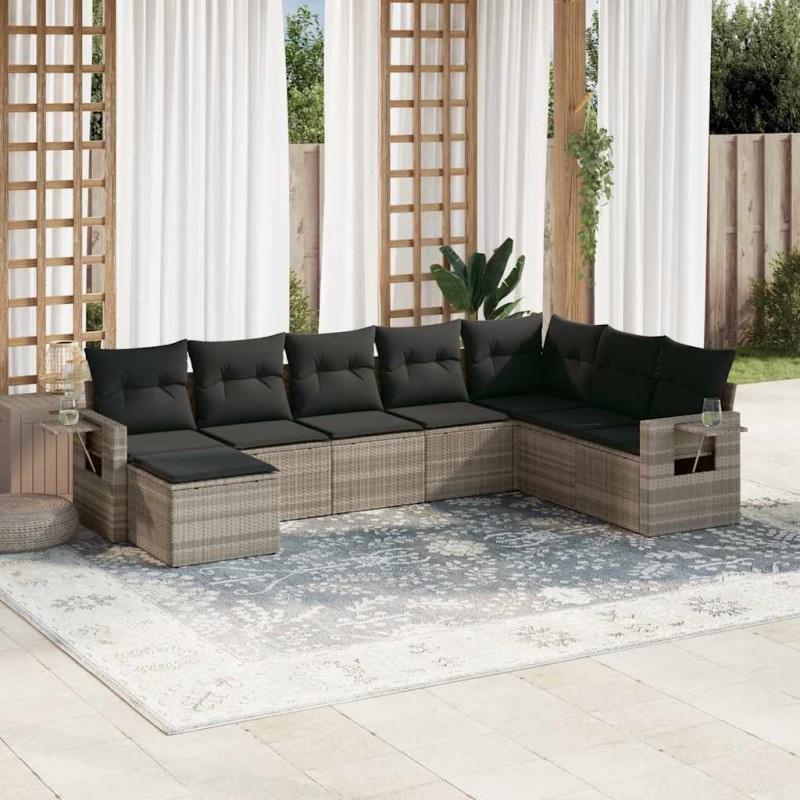 vidaXL 8-tlg. Garten-Sofagarnitur mit Kissen Hellgrau Poly Rattan vidaXL 8-tlg. Garten-Sofagarnitur mit Kissen Hellgrau Poly Rattan