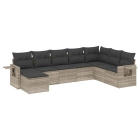 vidaXL 8-tlg. Garten-Sofagarnitur mit Kissen Hellgrau Poly Rattan