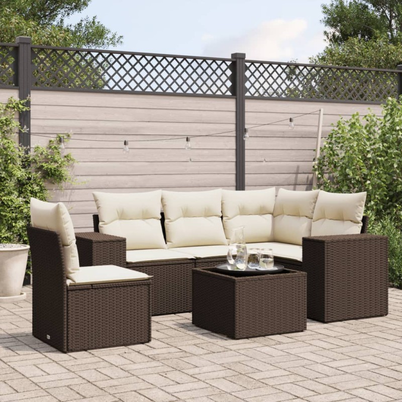 vidaXL 6-tlg. Garten-Sofagarnitur mit Kissen Braun Poly Rattan vidaXL 6-tlg. Garten-Sofagarnitur mit Kissen Braun Poly Rattan
