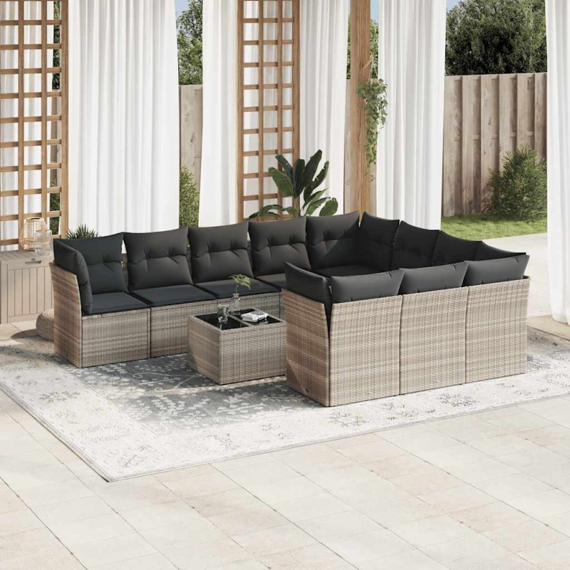 vidaXL 11-tlg. Garten-Sofagarnitur mit Kissen Hellgrau Poly Rattan vidaXL 11-tlg. Garten-Sofagarnitur mit Kissen Hellgrau Poly Rattan