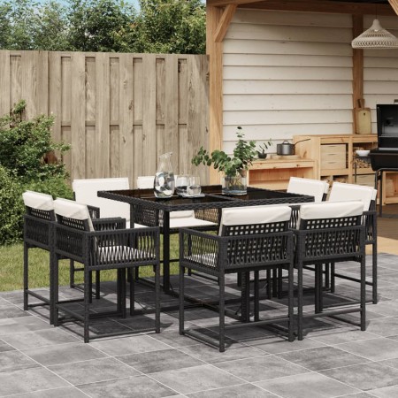 vidaXL 9-tlg. Garten-Essgruppe mit Kissen Schwarz Poly Rattan