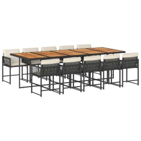 vidaXL 11-tlg. Garten-Essgruppe mit Kissen Schwarz Poly Rattan