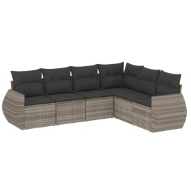 vidaXL 6-tlg. Garten-Sofagarnitur mit Kissen Hellgrau Poly Rattan