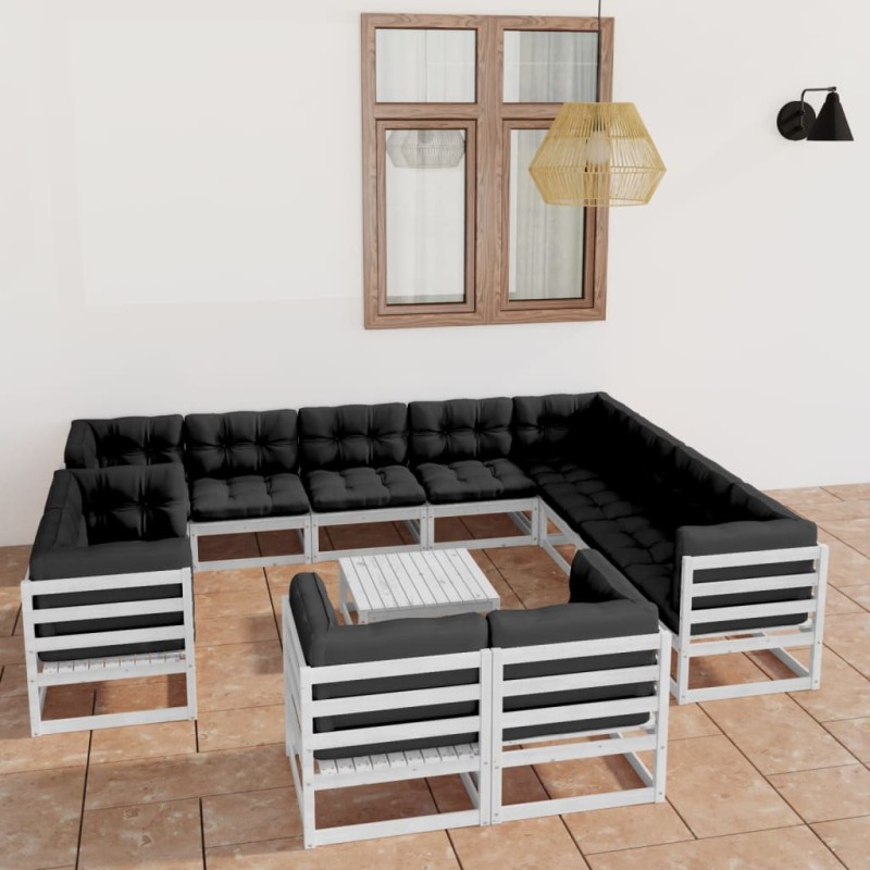 13-tlg. Garten-Lounge-Set mit Kissen Weiß Kiefer Massivholz 13-tlg. Garten-Lounge-Set mit Kissen Weiß Kiefer Massivholz