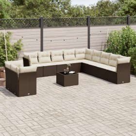 vidaXL 12-tlg. Garten-Sofagarnitur mit Kissen Braun Poly Rattan