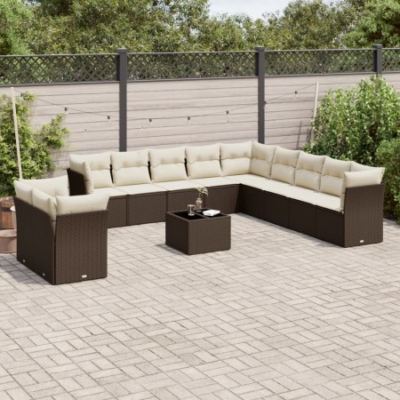 vidaXL 12-tlg. Garten-Sofagarnitur mit Kissen Braun Poly Rattan