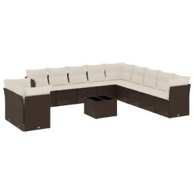 vidaXL 12-tlg. Garten-Sofagarnitur mit Kissen Braun Poly Rattan