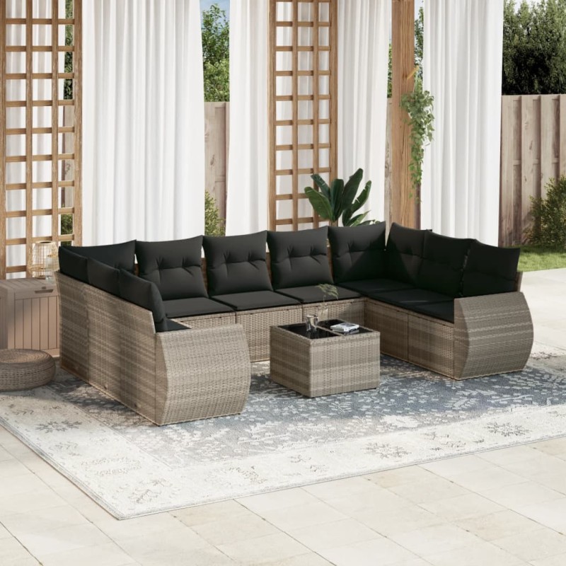 vidaXL 10-tlg. Garten-Sofagarnitur mit Kissen Hellgrau Poly Rattan vidaXL 10-tlg. Garten-Sofagarnitur mit Kissen Hellgrau Poly Rattan