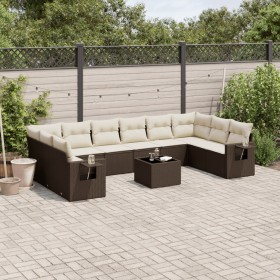 vidaXL 11-tlg. Garten-Sofagarnitur mit Kissen Braun Poly Rattan