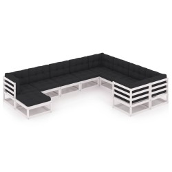 vidaXL 10-tlg. Garten-Lounge-Set mit Kissen Weiß Massivholz Kiefer