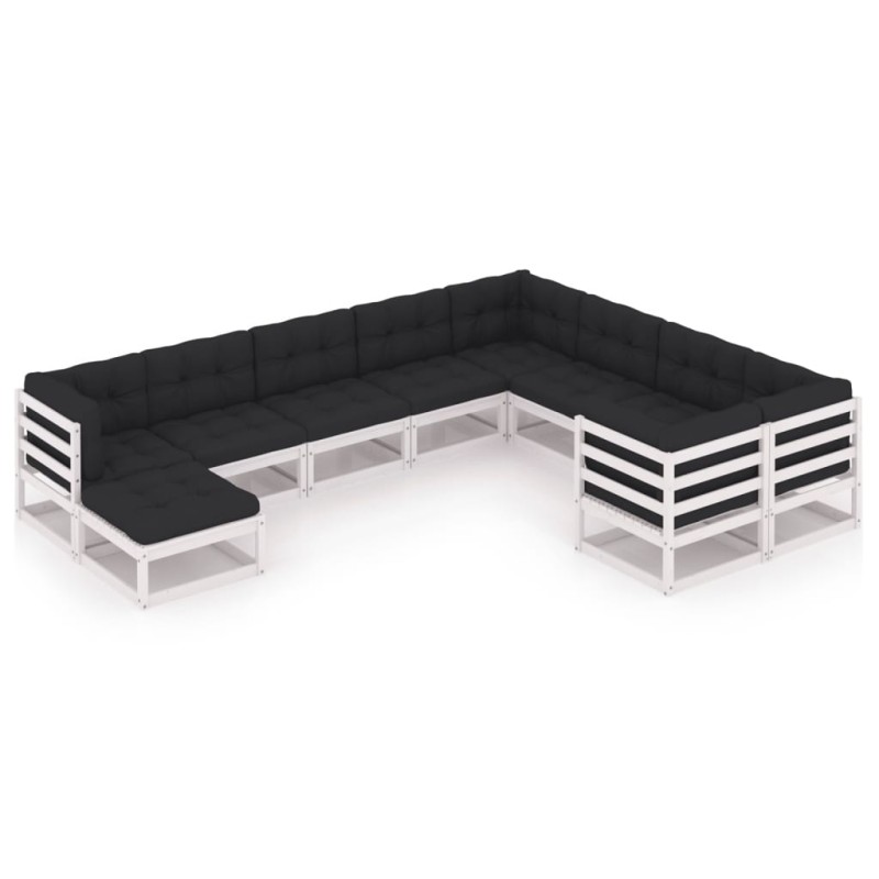 vidaXL 10-tlg. Garten-Lounge-Set mit Kissen Weiß Massivholz Kiefer vidaXL 10-tlg. Garten-Lounge-Set mit Kissen Weiß Massivholz Kiefer