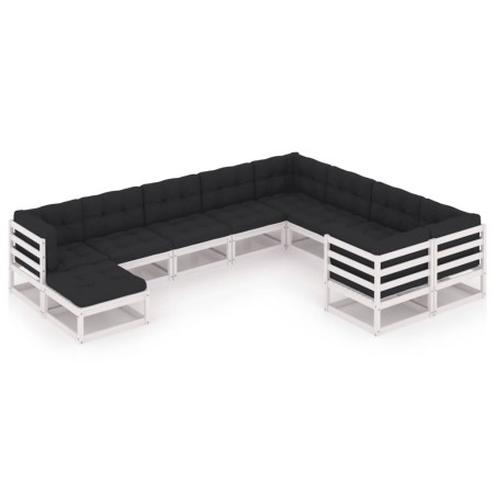 vidaXL 10-tlg. Garten-Lounge-Set mit Kissen Weiß Massivholz Kiefer