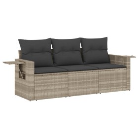 vidaXL 3-tlg. Garten-Sofagarnitur mit Kissen Hellgrau Poly Rattan