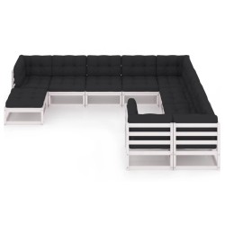 vidaXL 10-tlg. Garten-Lounge-Set mit Kissen Weiß Massivholz Kiefer